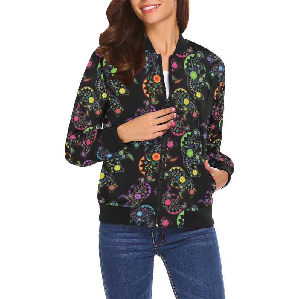 Floral Bear All Over Print Bomber Jacket for Women (Model H19) All Over Print Bomber Jacket for Women (H19) e-joyer 