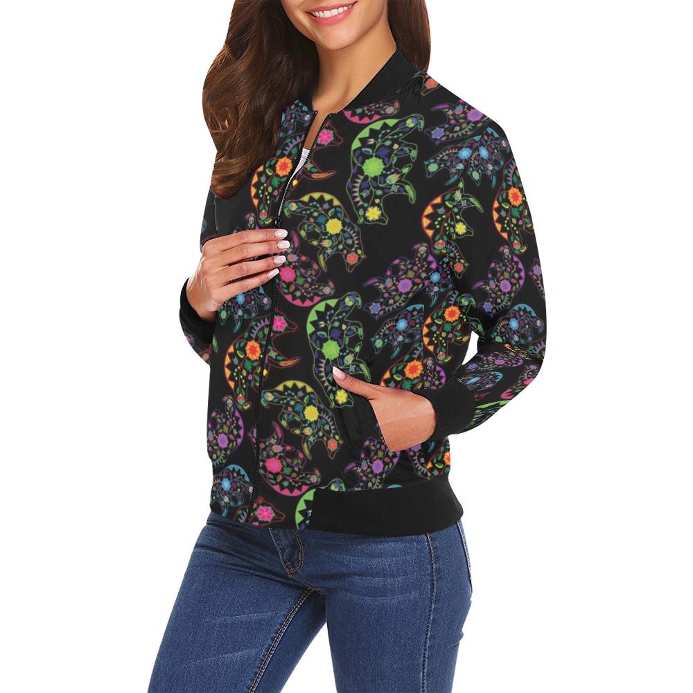 Floral Bear All Over Print Bomber Jacket for Women (Model H19) All Over Print Bomber Jacket for Women (H19) e-joyer 