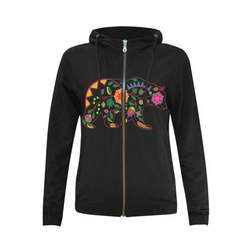 Floral Bear All Over Print Full Zip Hoodie for Women (Model H14) All Over Print Full Zip Hoodie for Women (H14) e-joyer 