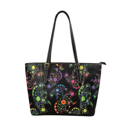 Floral Bear Leather Tote Bag/Large (Model 1640) bag e-joyer 