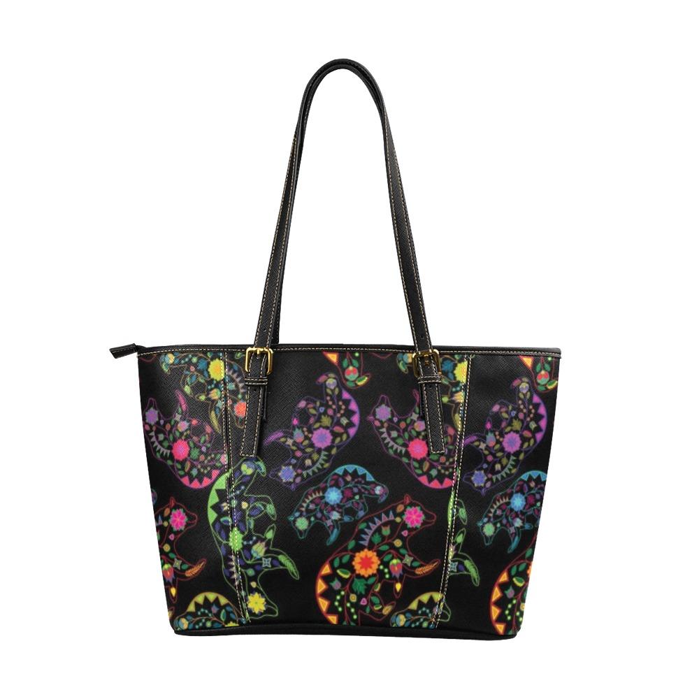 Floral Bear Leather Tote Bag/Large (Model 1640) bag e-joyer 