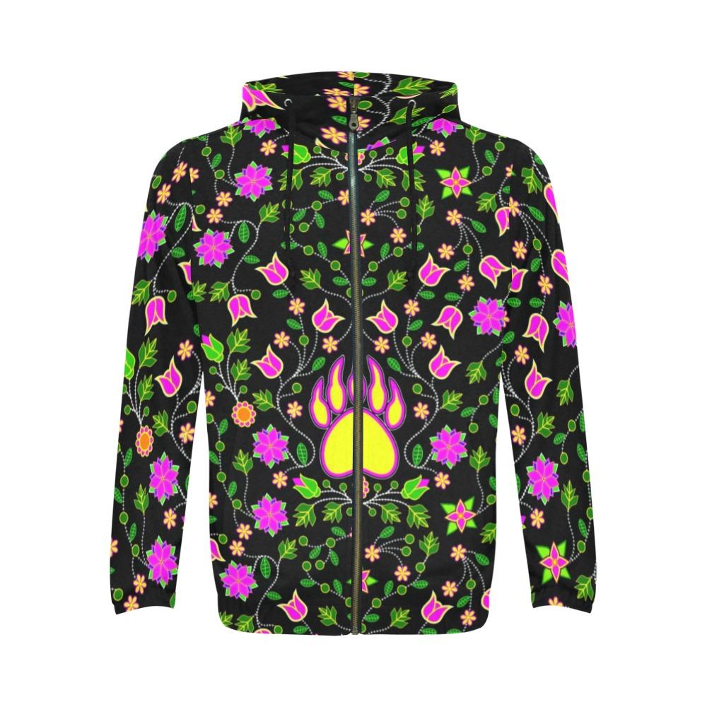 Floral Bearpaw Pink and Yellow All Over Print Full Zip Hoodie for Men (Model H14) hoodie e-joyer 