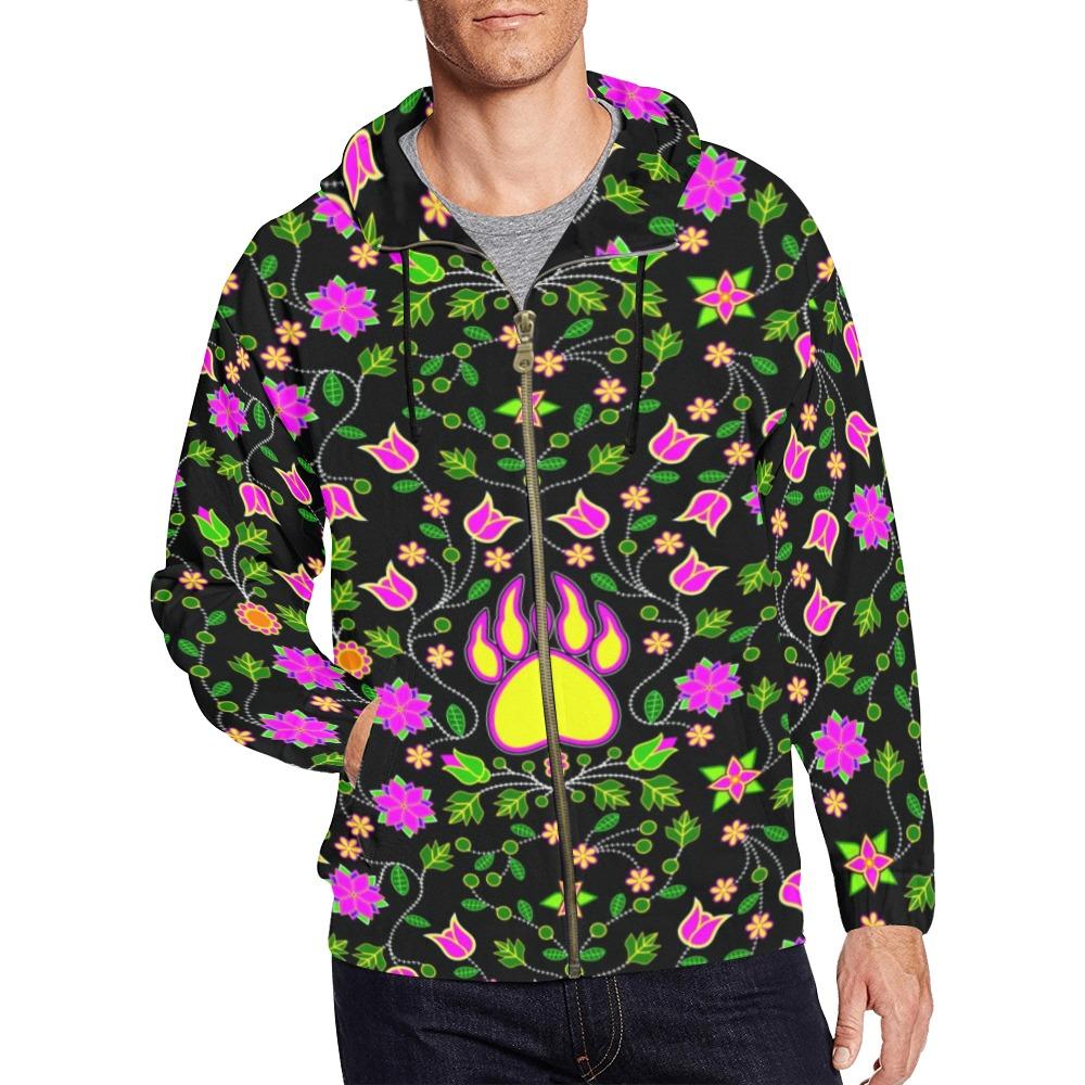 Floral Bearpaw Pink and Yellow All Over Print Full Zip Hoodie for Men (Model H14) hoodie e-joyer 