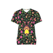 Load image into Gallery viewer, Floral Bearpaw Pink and Yellow All Over Print Scrub Top Scrub Top e-joyer 
