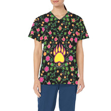 Load image into Gallery viewer, Floral Bearpaw Pink and Yellow All Over Print Scrub Top Scrub Top e-joyer 
