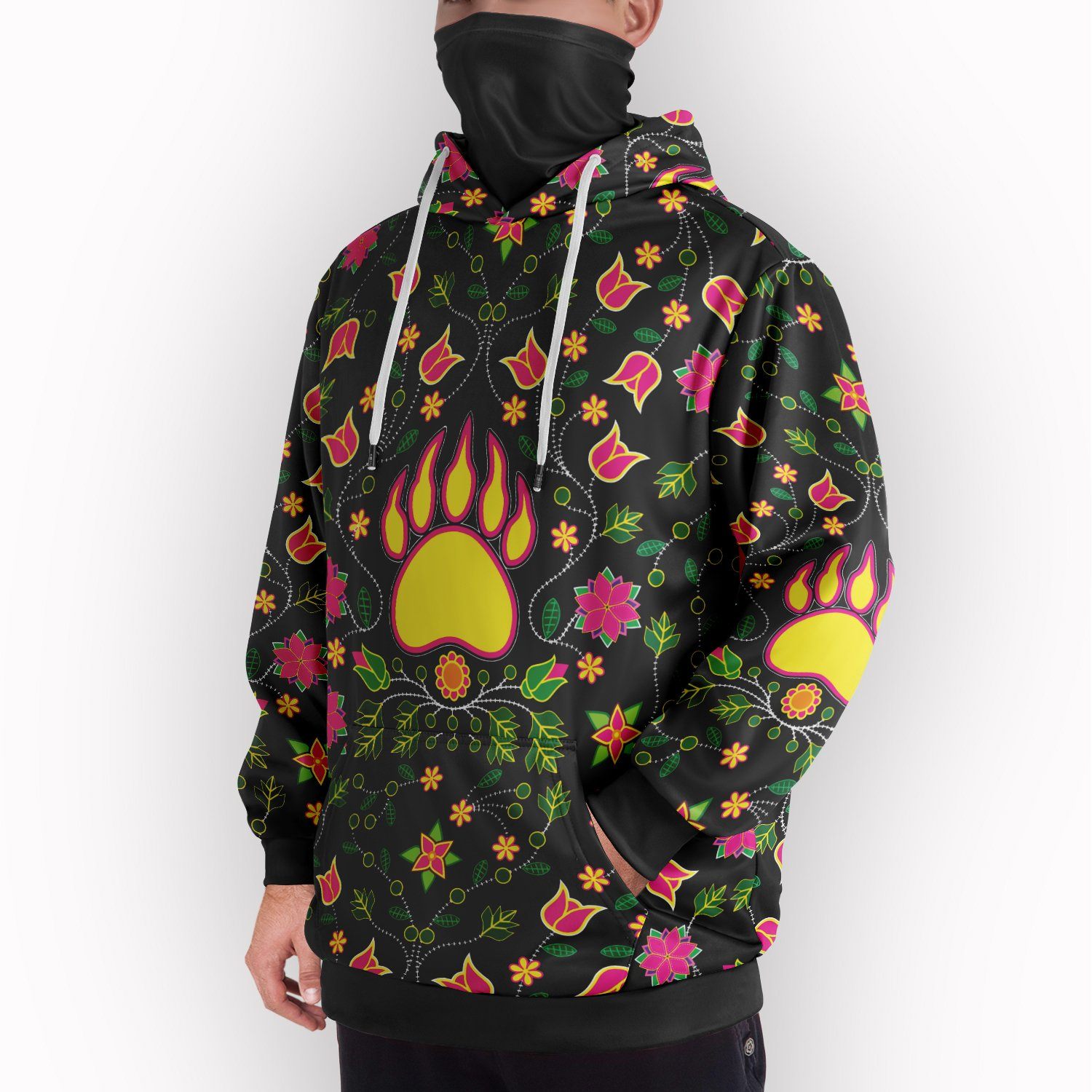 Floral Bearpaw Pink and Yellow Hoodie with Face Cover 49 Dzine 