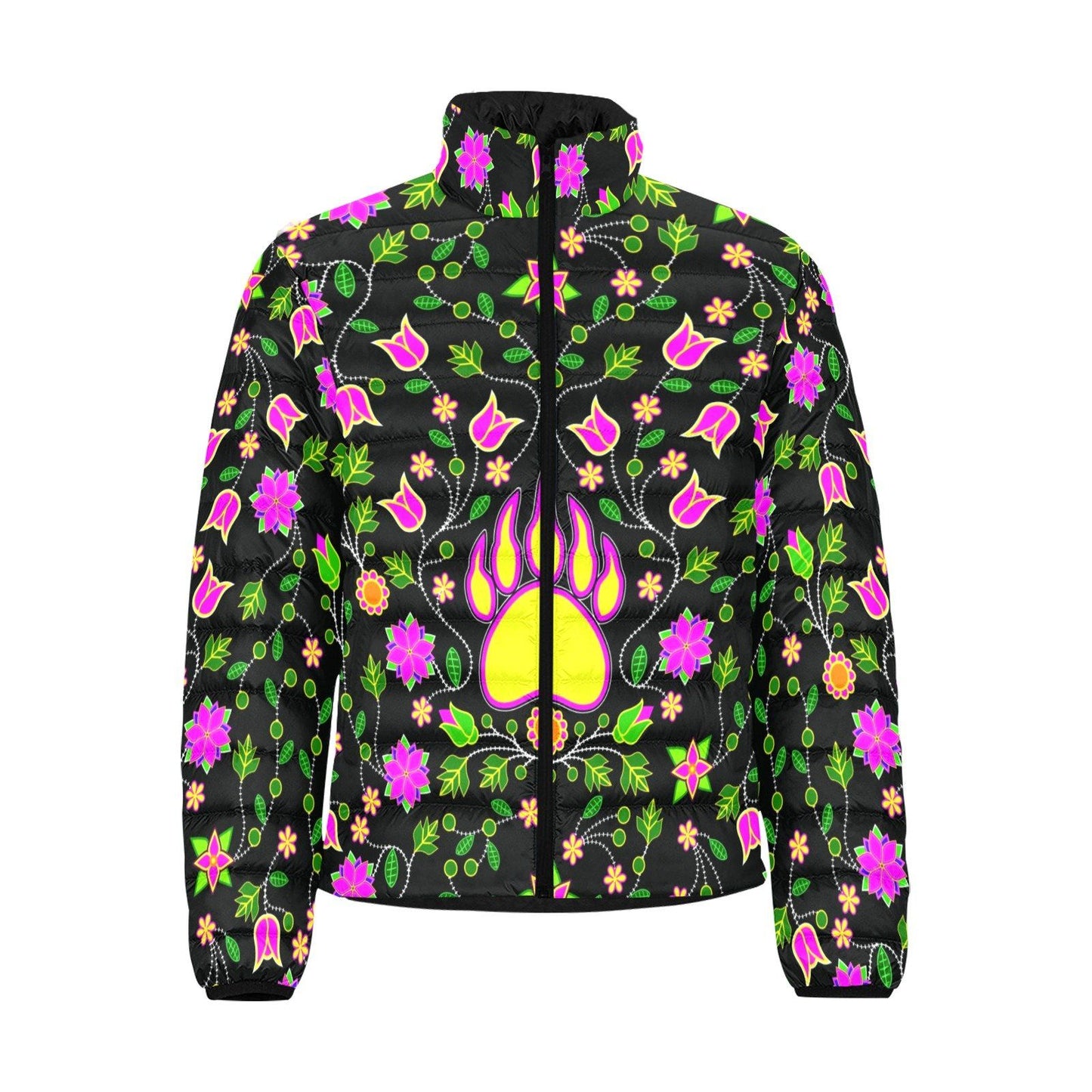 Floral Bearpaw Pink and Yellow Men's Stand Collar Padded Jacket (Model H41) Men's Stand Collar Padded Jacket (H41) e-joyer 