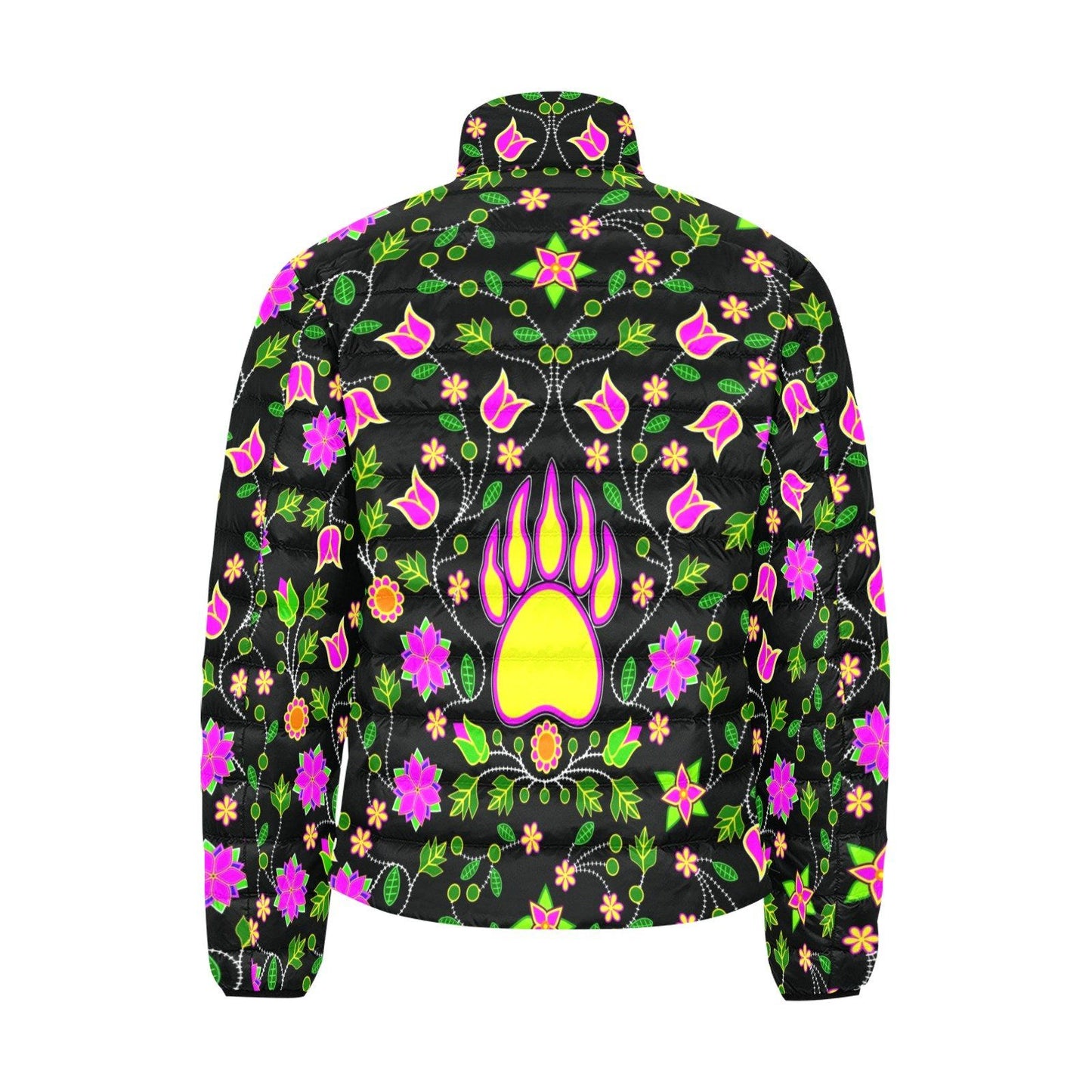 Floral Bearpaw Pink and Yellow Men's Stand Collar Padded Jacket (Model H41) Men's Stand Collar Padded Jacket (H41) e-joyer 