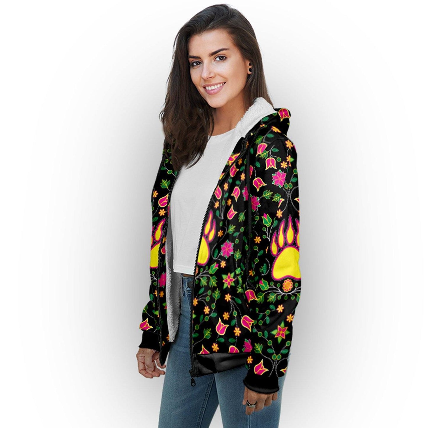 Floral Bearpaw Pink and Yellow Sherpa Hoodie hoodie Herman 