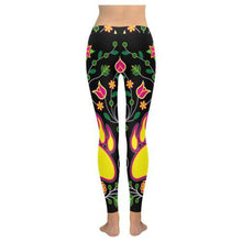 Load image into Gallery viewer, Floral Bearpaw Sunset and Yellow Low Rise Leggings (Invisible Stitch) (Model L05) Low Rise Leggings (Invisible Stitch) (L05) e-joyer 
