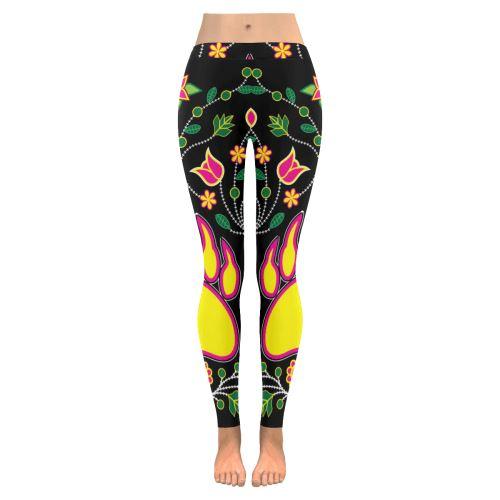 Floral Bearpaw Sunset and Yellow Low Rise Leggings (Invisible Stitch) (Model L05) Low Rise Leggings (Invisible Stitch) (L05) e-joyer 