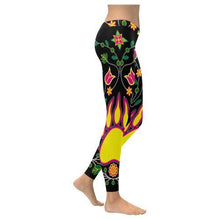 Load image into Gallery viewer, Floral Bearpaw Sunset and Yellow Low Rise Leggings (Invisible Stitch) (Model L05) Low Rise Leggings (Invisible Stitch) (L05) e-joyer 
