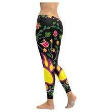 Load image into Gallery viewer, Floral Bearpaw Sunset and Yellow Low Rise Leggings (Invisible Stitch) (Model L05) Low Rise Leggings (Invisible Stitch) (L05) e-joyer 
