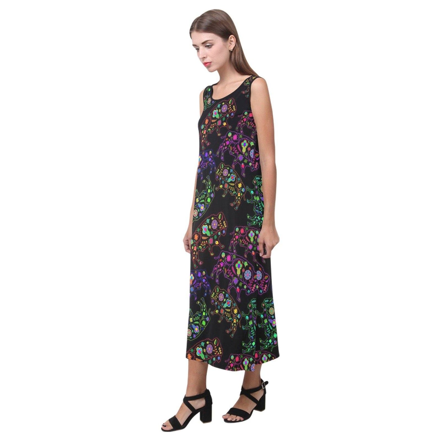 Floral Bufallo Phaedra Sleeveless Open Fork Long Dress (Model D08) dress e-joyer 