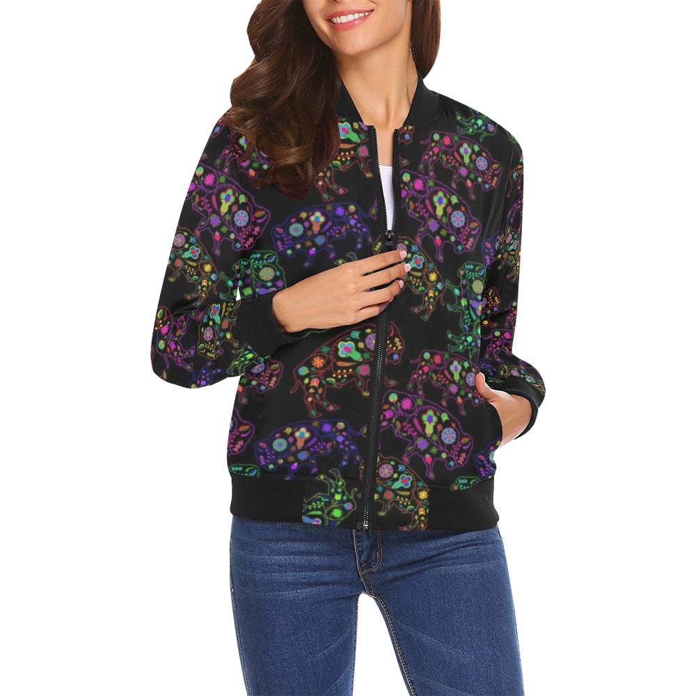 Floral Buffalo All Over Print Bomber Jacket for Women (Model H19) All Over Print Bomber Jacket for Women (H19) e-joyer 