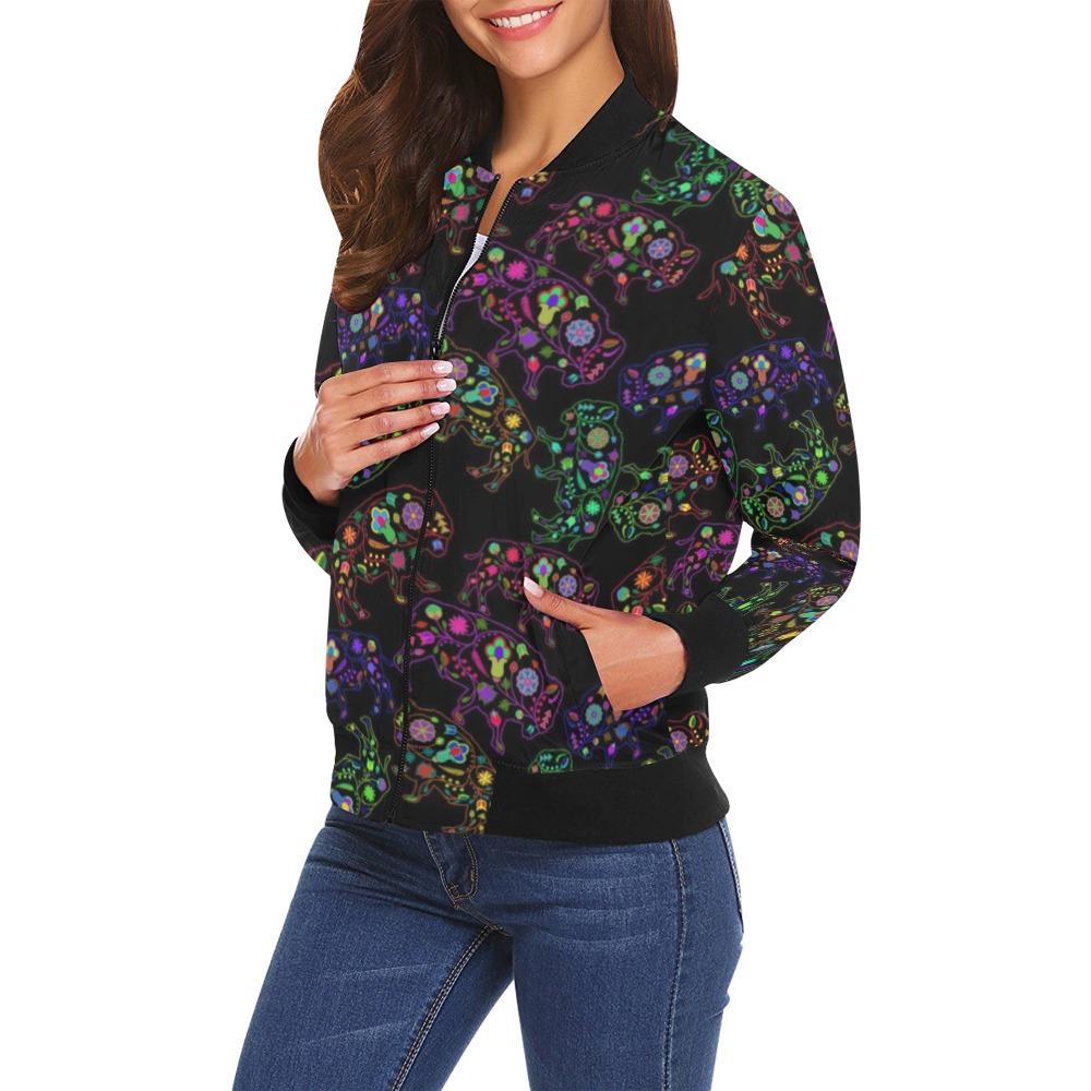 Floral Buffalo All Over Print Bomber Jacket for Women (Model H19) All Over Print Bomber Jacket for Women (H19) e-joyer 