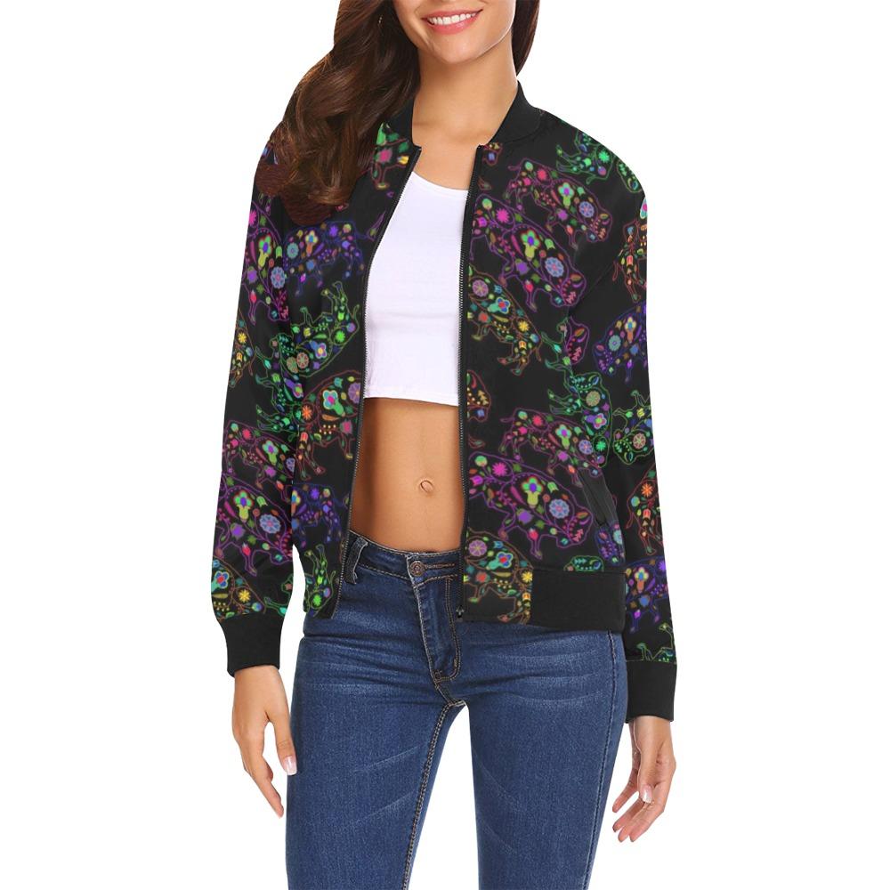 Floral Buffalo All Over Print Bomber Jacket for Women (Model H19) All Over Print Bomber Jacket for Women (H19) e-joyer 