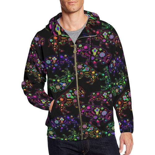 Floral Buffalo All Over Print Full Zip Hoodie for Men (Model H14) All Over Print Full Zip Hoodie for Men (H14) e-joyer 