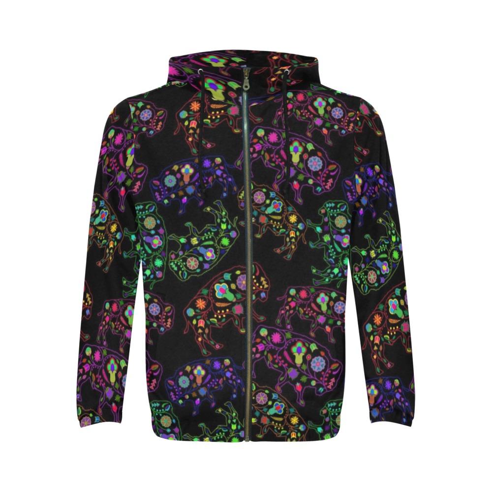 Floral Buffalo All Over Print Full Zip Hoodie for Men (Model H14) All Over Print Full Zip Hoodie for Men (H14) e-joyer 