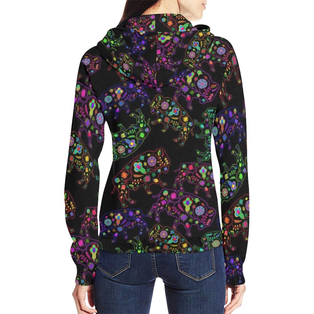 Floral Buffalo All Over Print Full Zip Hoodie for Women (Model H14) All Over Print Full Zip Hoodie for Women (H14) e-joyer 
