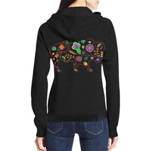 Load image into Gallery viewer, Floral Buffalo All Over Print Full Zip Hoodie for Women (Model H14) All Over Print Full Zip Hoodie for Women (H14) e-joyer 
