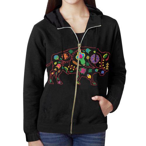 Floral Buffalo All Over Print Full Zip Hoodie for Women (Model H14) All Over Print Full Zip Hoodie for Women (H14) e-joyer 