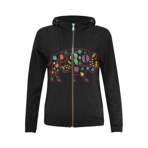 Floral Buffalo All Over Print Full Zip Hoodie for Women (Model H14) All Over Print Full Zip Hoodie for Women (H14) e-joyer 