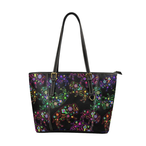 Floral Buffalo Leather Tote Bag/Large (Model 1640) bag e-joyer 