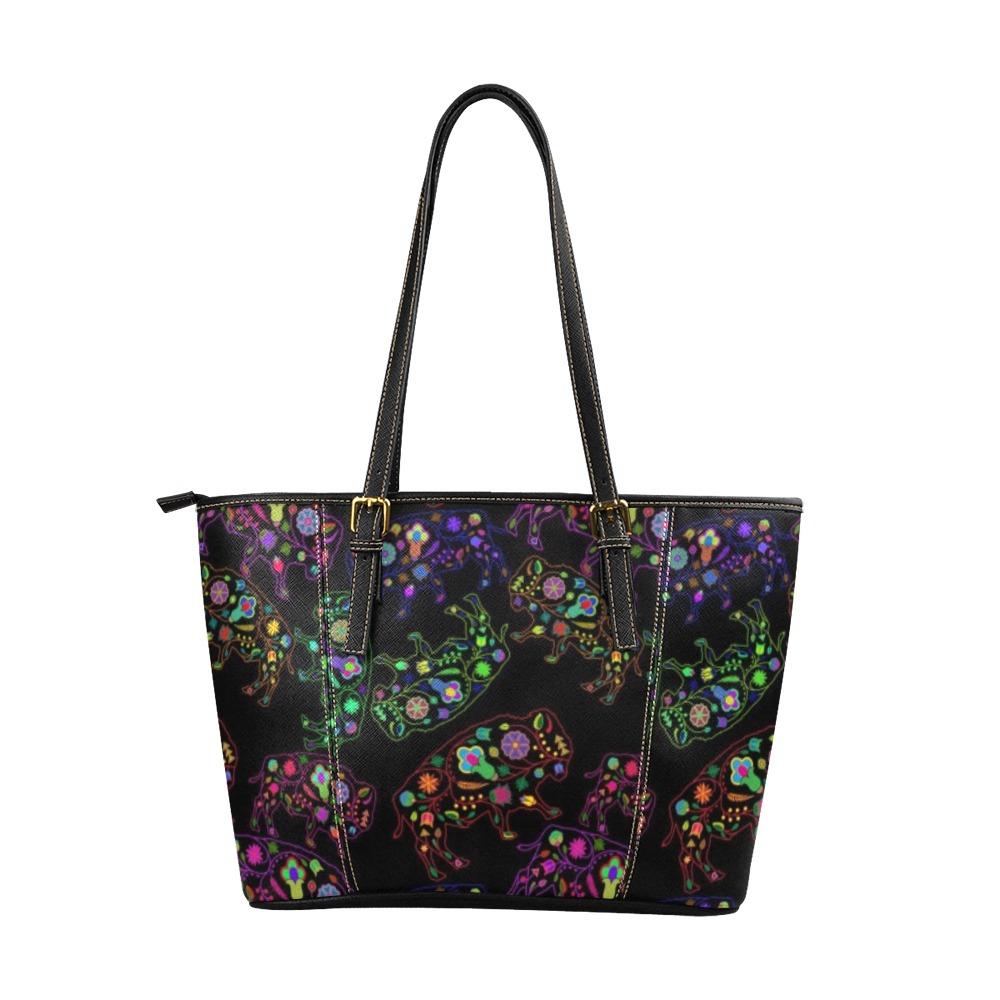 Floral Buffalo Leather Tote Bag/Large (Model 1640) bag e-joyer 