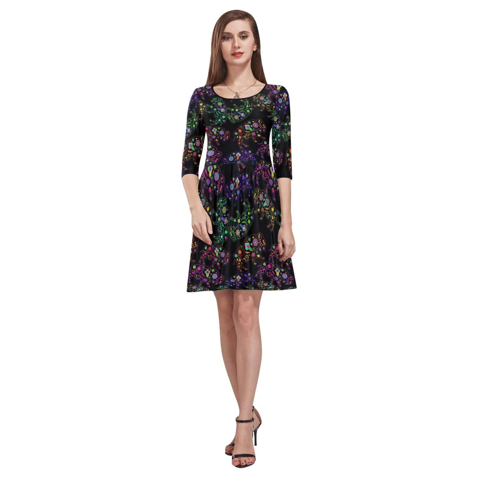 Floral Buffalo Tethys Half-Sleeve Skater Dress(Model D20) Tethys Half-Sleeve Skater Dress (D20) e-joyer 