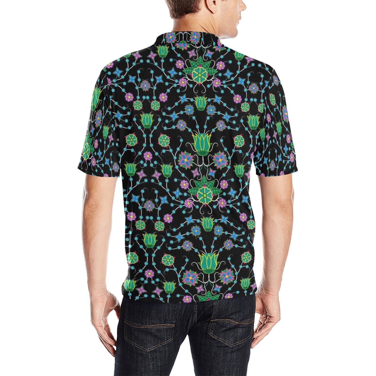 Floral Damask Garden Men's All Over Print Polo Shirt (Model T55) Men's Polo Shirt (Model T55) e-joyer 