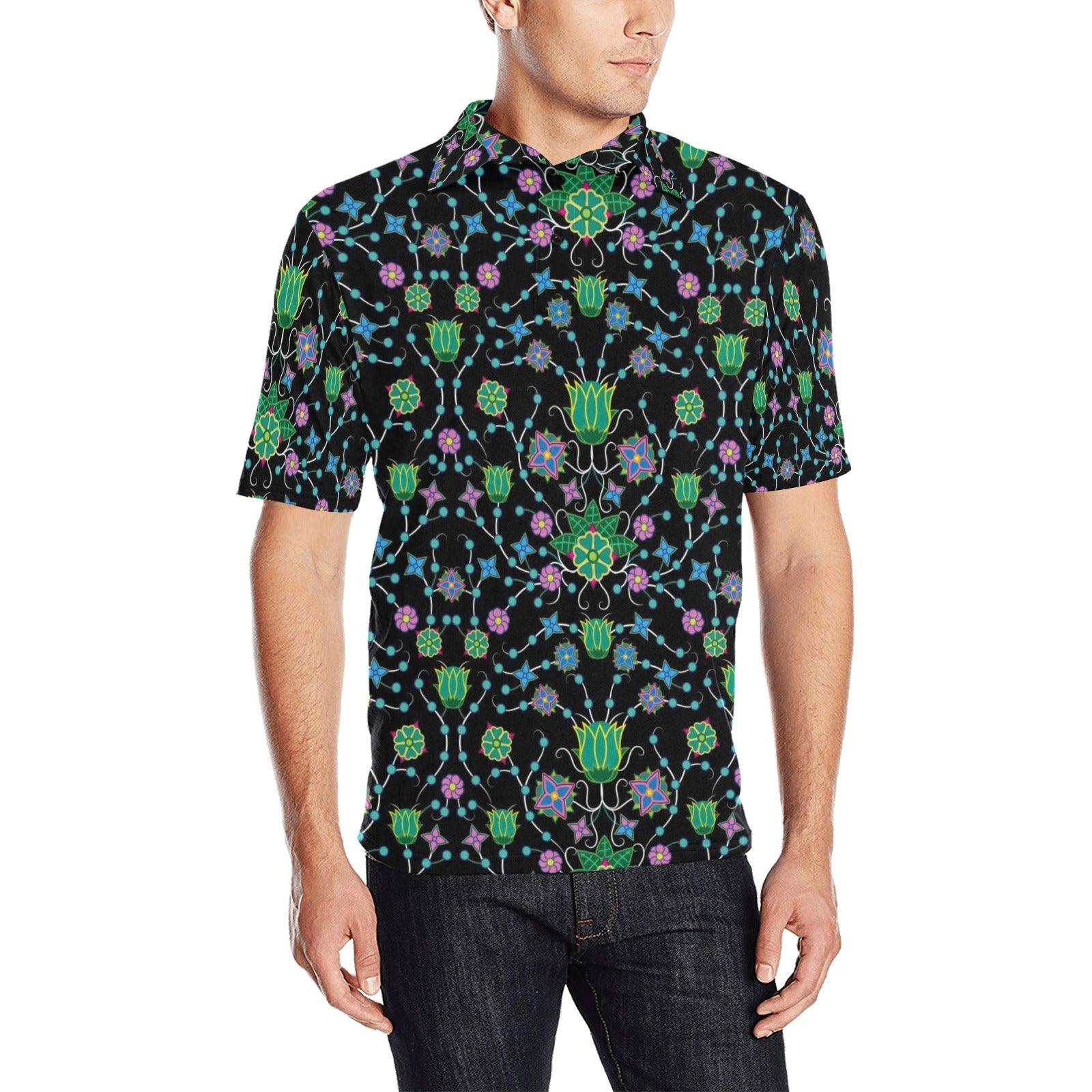 Floral Damask Garden Men's All Over Print Polo Shirt (Model T55) Men's Polo Shirt (Model T55) e-joyer 