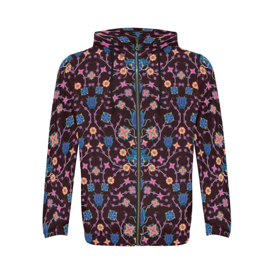 Floral Damask Purple All Over Print Full Zip Hoodie for Men (Model H14) hoodie e-joyer 