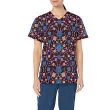 Load image into Gallery viewer, Floral Damask Purple All Over Print Scrub Top Scrub Top e-joyer 
