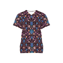 Load image into Gallery viewer, Floral Damask Purple All Over Print Scrub Top Scrub Top e-joyer 
