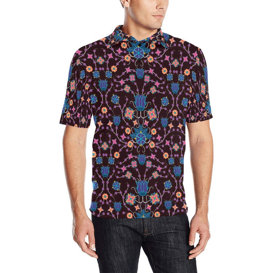 Floral Damask Purple Men's All Over Print Polo Shirt (Model T55) Men's Polo Shirt (Model T55) e-joyer 