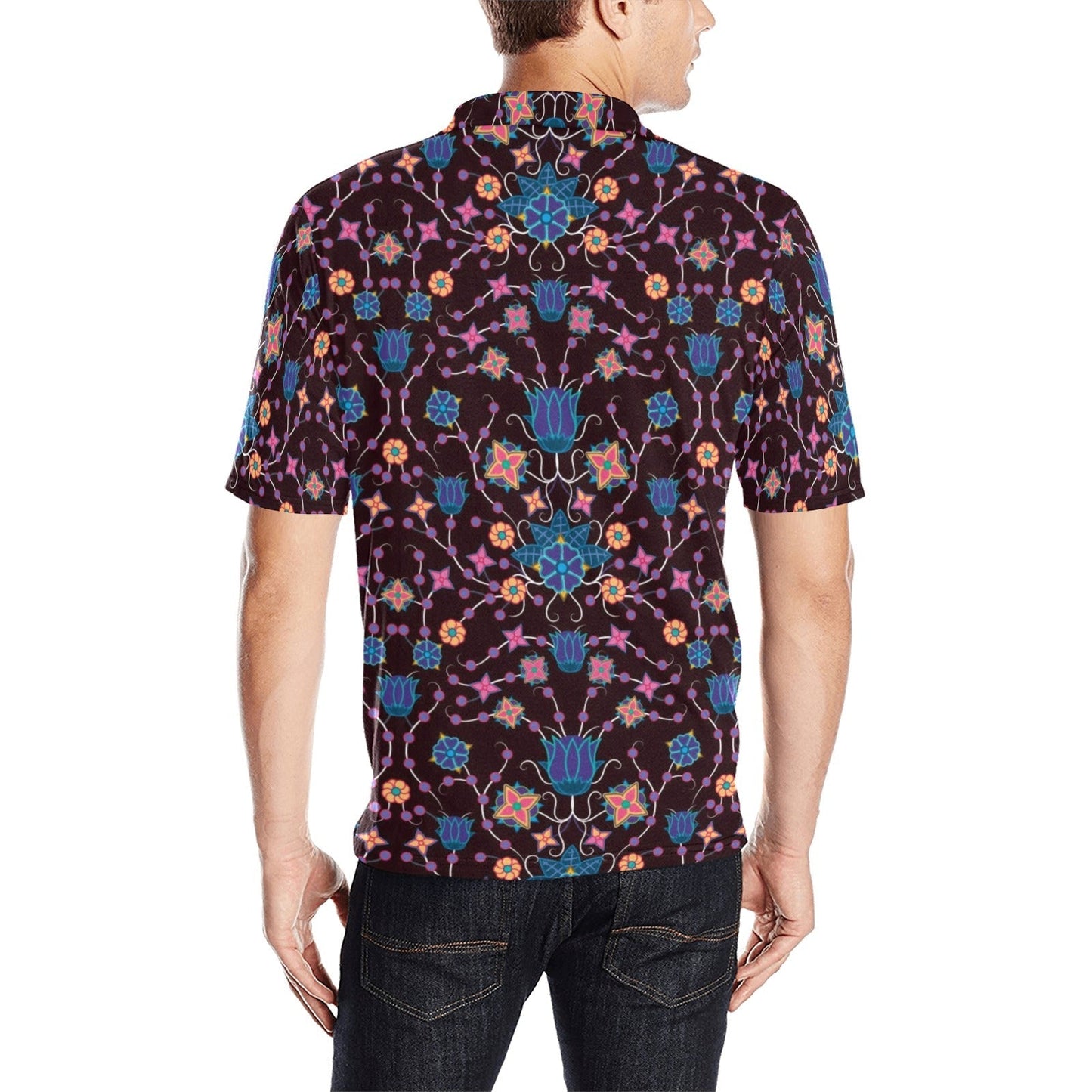 Floral Damask Purple Men's All Over Print Polo Shirt (Model T55) Men's Polo Shirt (Model T55) e-joyer 