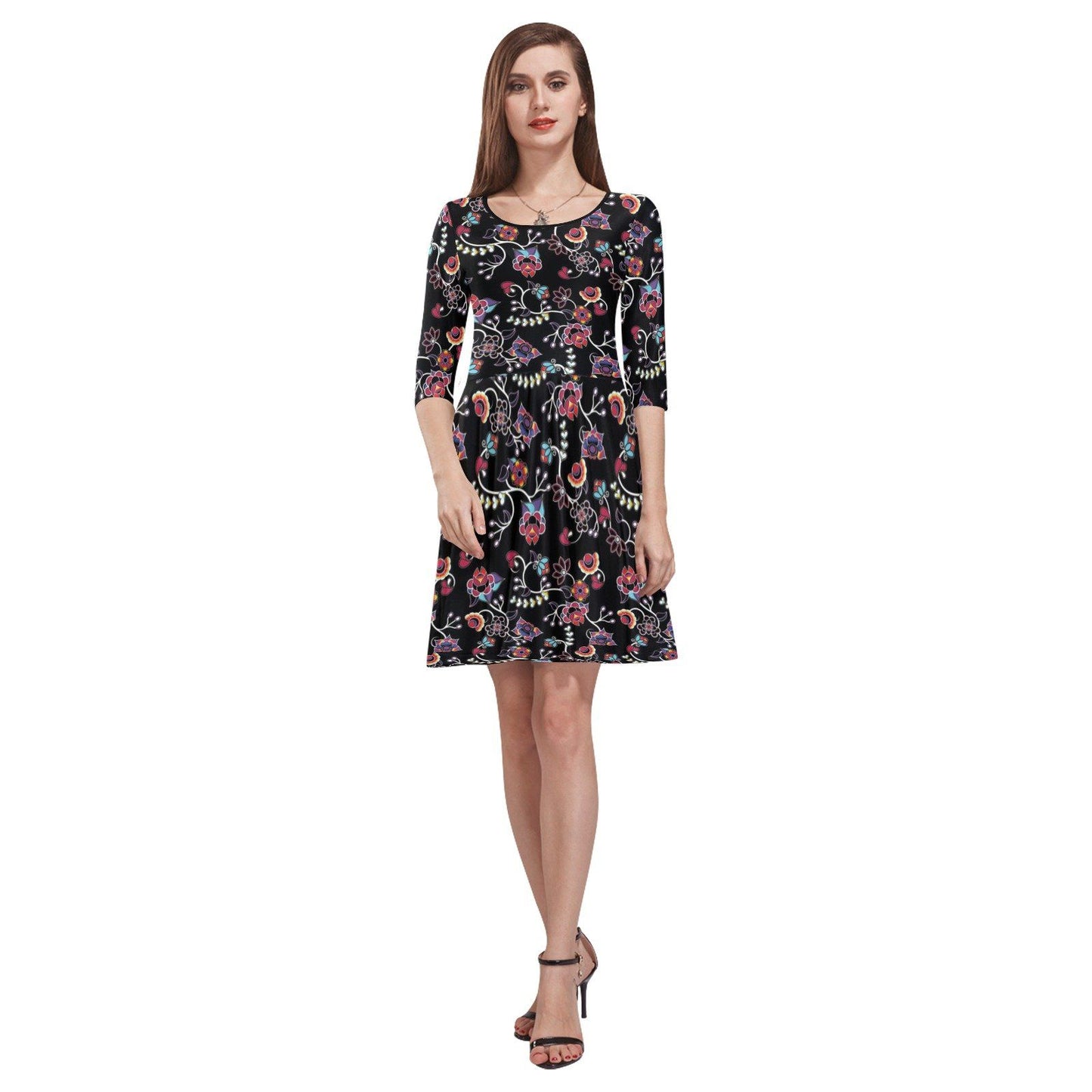 Floral Danseur Tethys Half-Sleeve Skater Dress(Model D20) Tethys Half-Sleeve Skater Dress (D20) e-joyer 