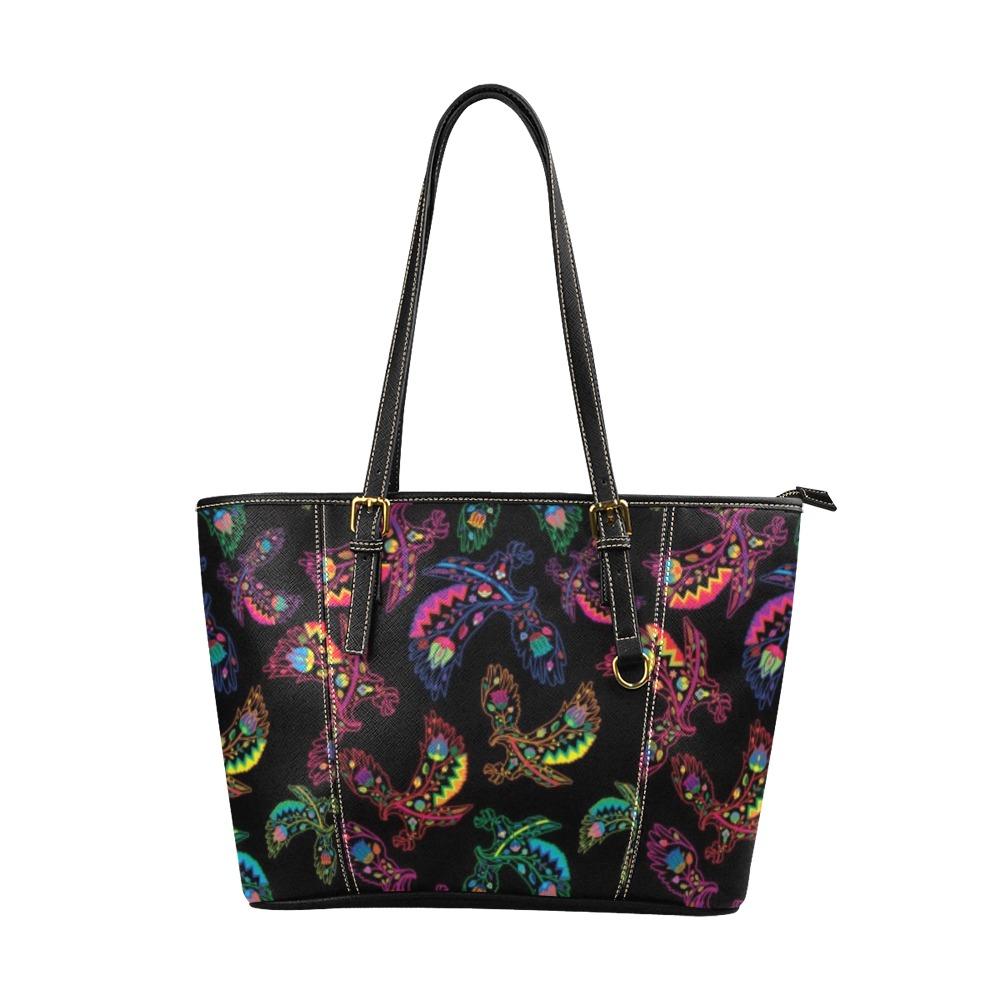 Floral Eagle Leather Tote Bag/Large (Model 1640) bag e-joyer 