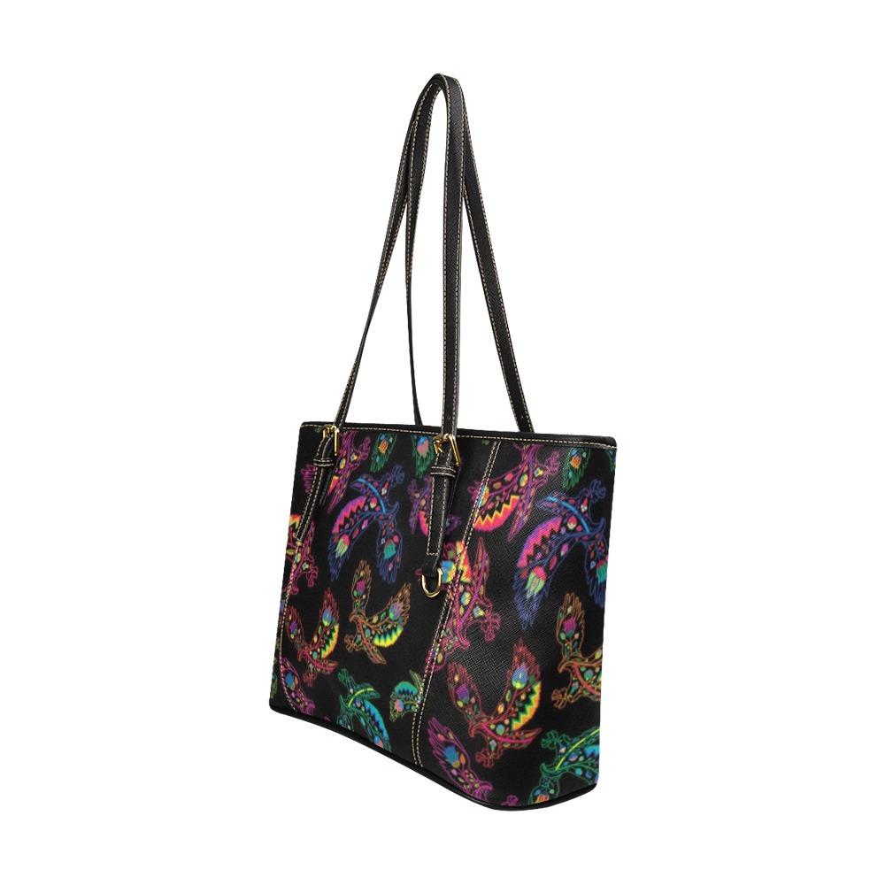 Floral Eagle Leather Tote Bag/Large (Model 1640) bag e-joyer 