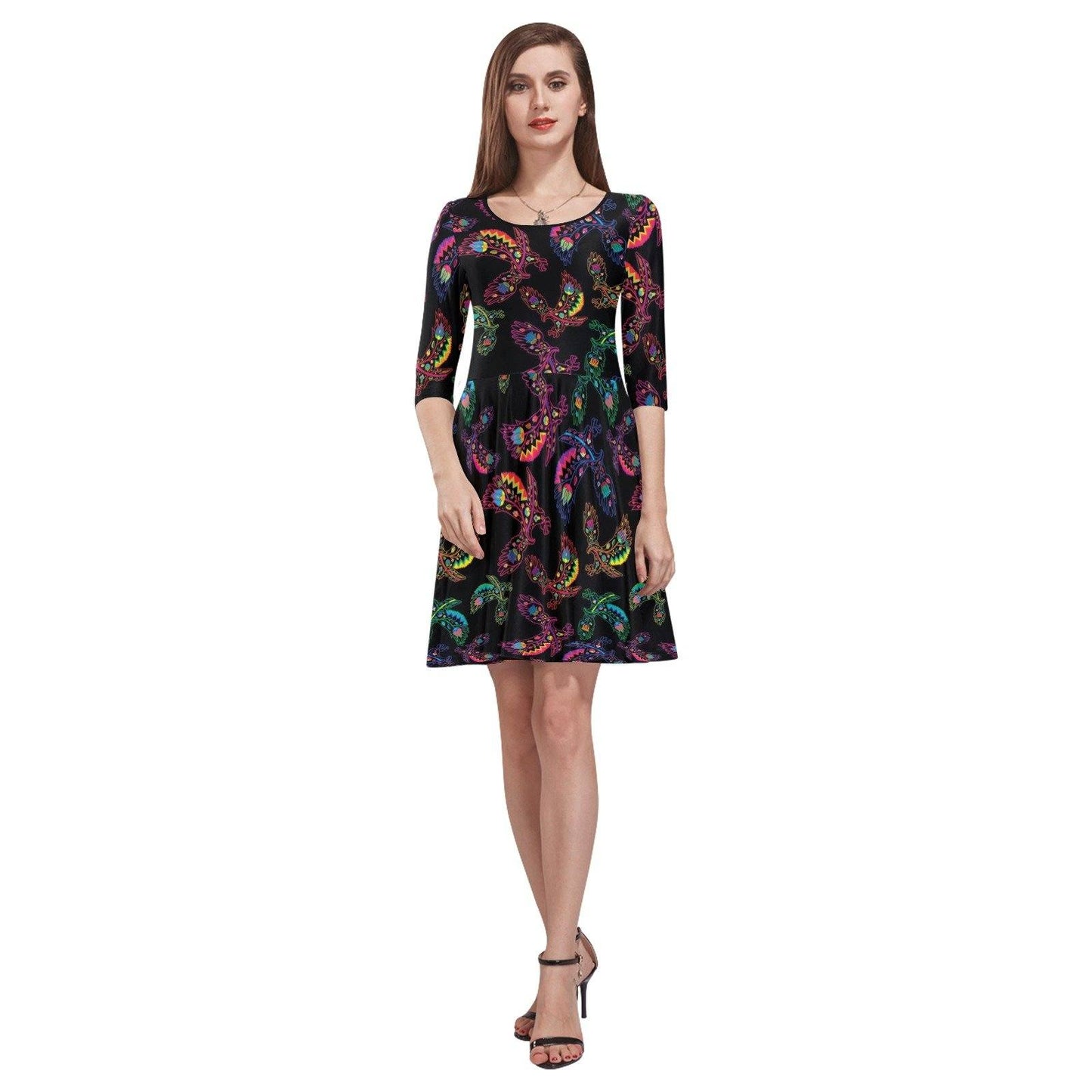 Floral Eagle Tethys Half-Sleeve Skater Dress(Model D20) Tethys Half-Sleeve Skater Dress (D20) e-joyer 