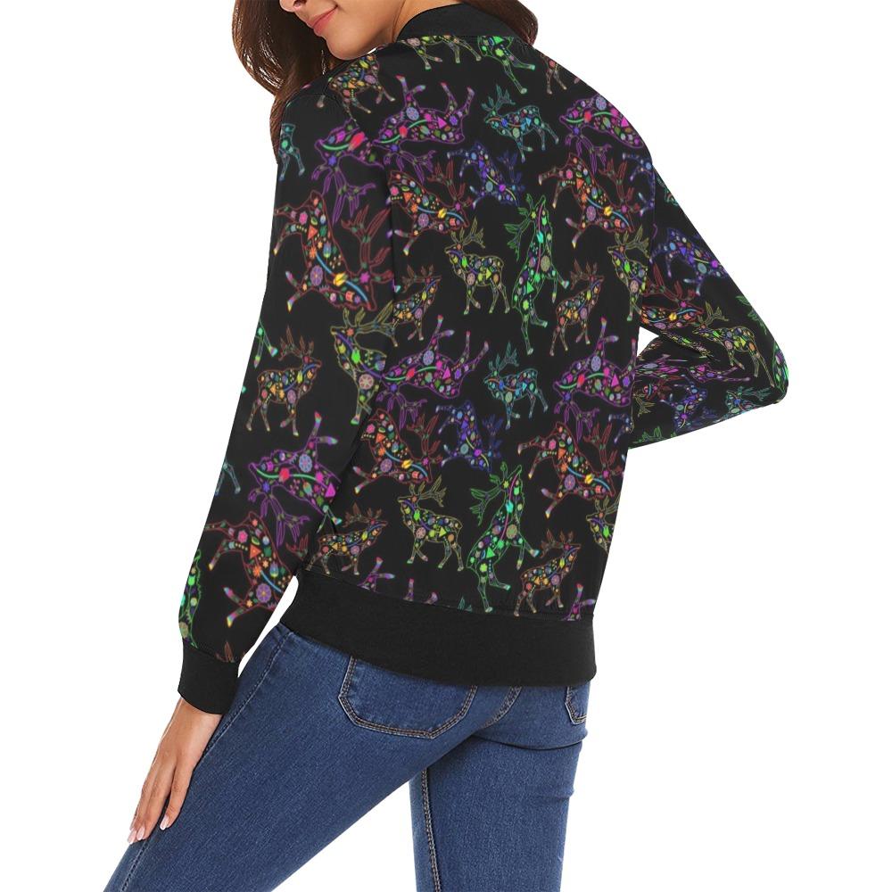 Floral Elk All Over Print Bomber Jacket for Women (Model H19) All Over Print Bomber Jacket for Women (H19) e-joyer 