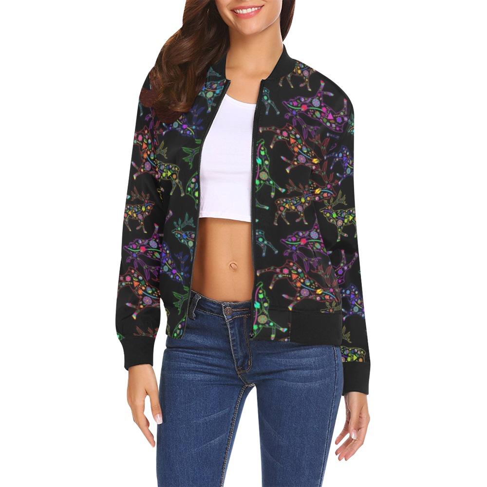 Floral Elk All Over Print Bomber Jacket for Women (Model H19) All Over Print Bomber Jacket for Women (H19) e-joyer 
