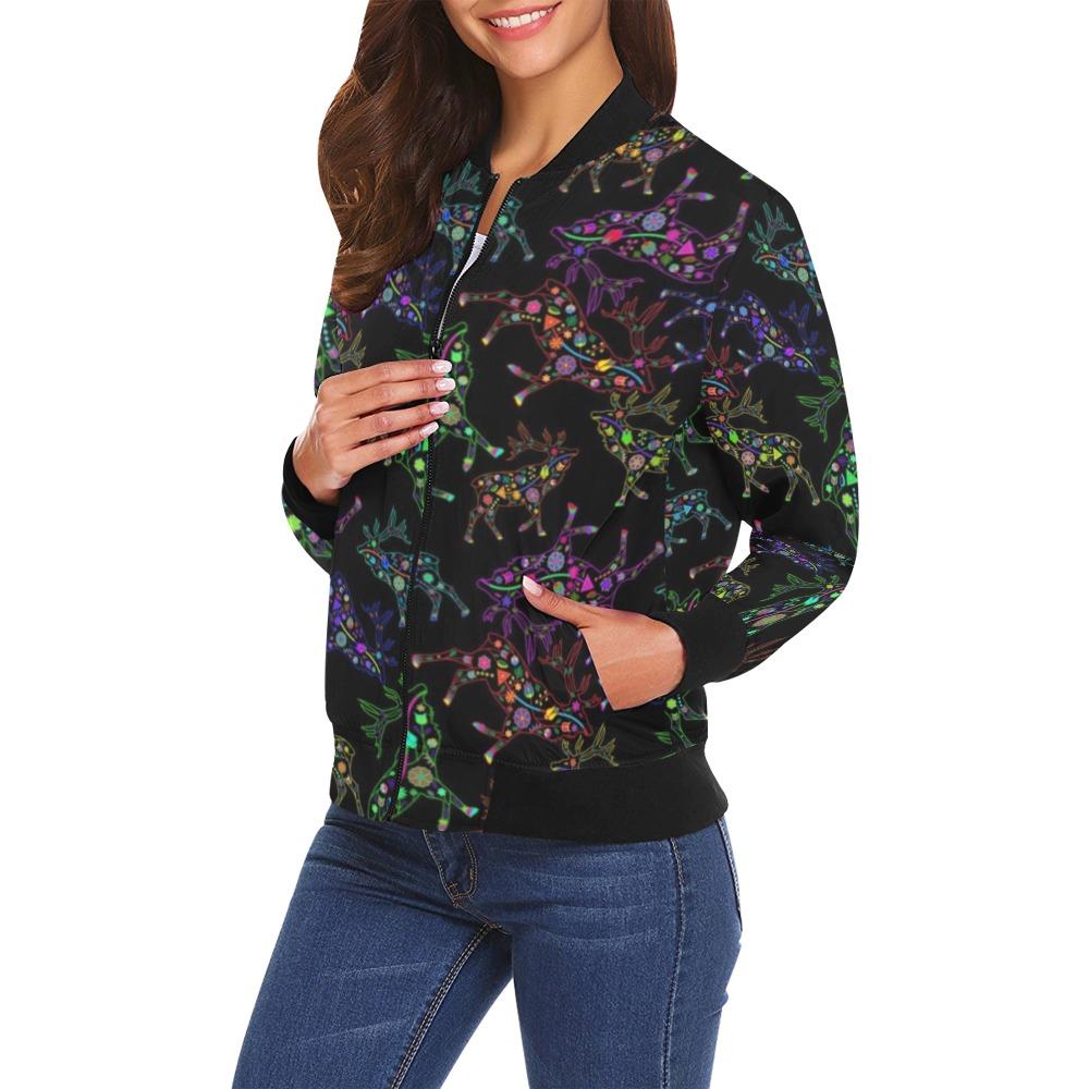 Floral Elk All Over Print Bomber Jacket for Women (Model H19) All Over Print Bomber Jacket for Women (H19) e-joyer 