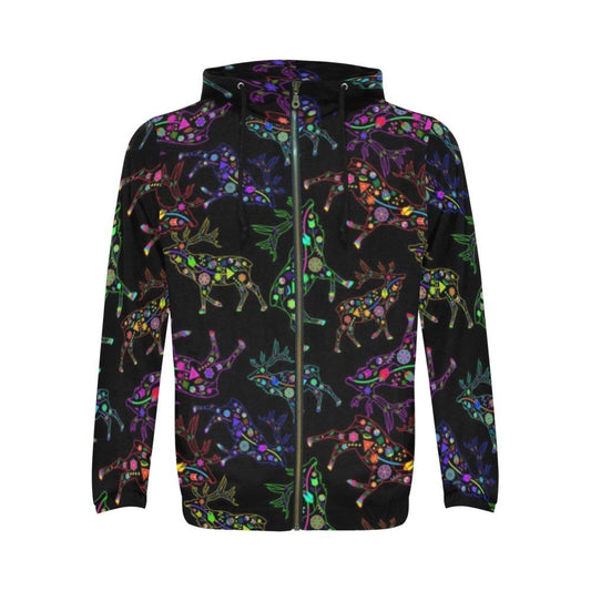 Floral Elk All Over Print Full Zip Hoodie for Men (Model H14) All Over Print Full Zip Hoodie for Men (H14) e-joyer 