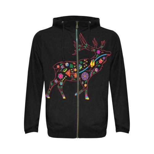 Floral Elk All Over Print Full Zip Hoodie for Men (Model H14) All Over Print Full Zip Hoodie for Men (H14) e-joyer 