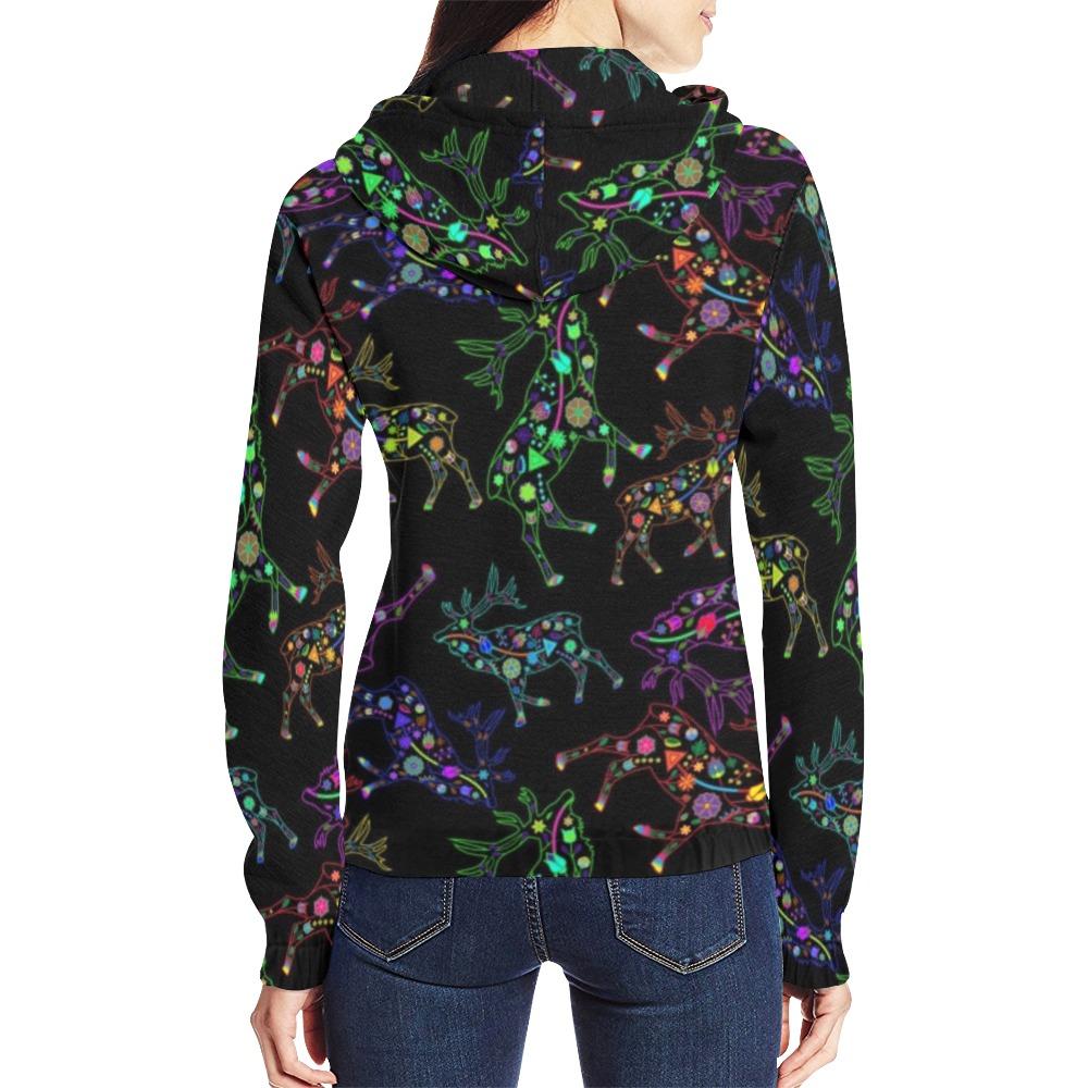 Floral Elk All Over Print Full Zip Hoodie for Women (Model H14) All Over Print Full Zip Hoodie for Women (H14) e-joyer 