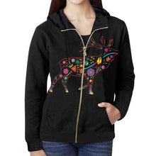 Load image into Gallery viewer, Floral Elk All Over Print Full Zip Hoodie for Women (Model H14) All Over Print Full Zip Hoodie for Women (H14) e-joyer 
