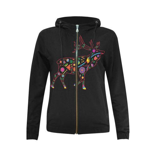 Floral Elk All Over Print Full Zip Hoodie for Women (Model H14) All Over Print Full Zip Hoodie for Women (H14) e-joyer 