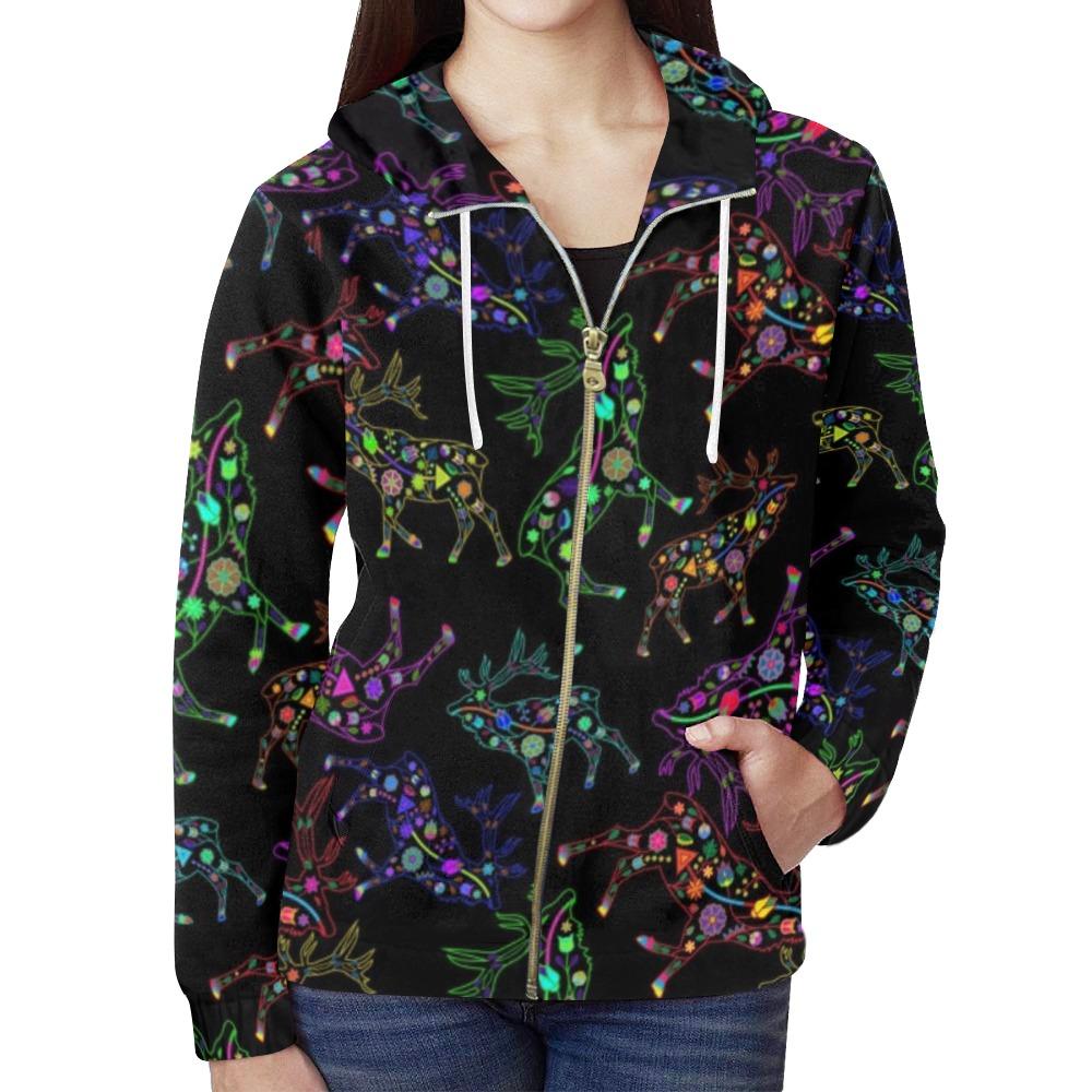 Floral Elk All Over Print Full Zip Hoodie for Women (Model H14) All Over Print Full Zip Hoodie for Women (H14) e-joyer 